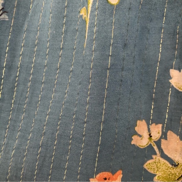 LOFT Women’s Blue Floral Cotton Blend Long Fluted Sleeve Blouse  Size S - Picture 9 of 10